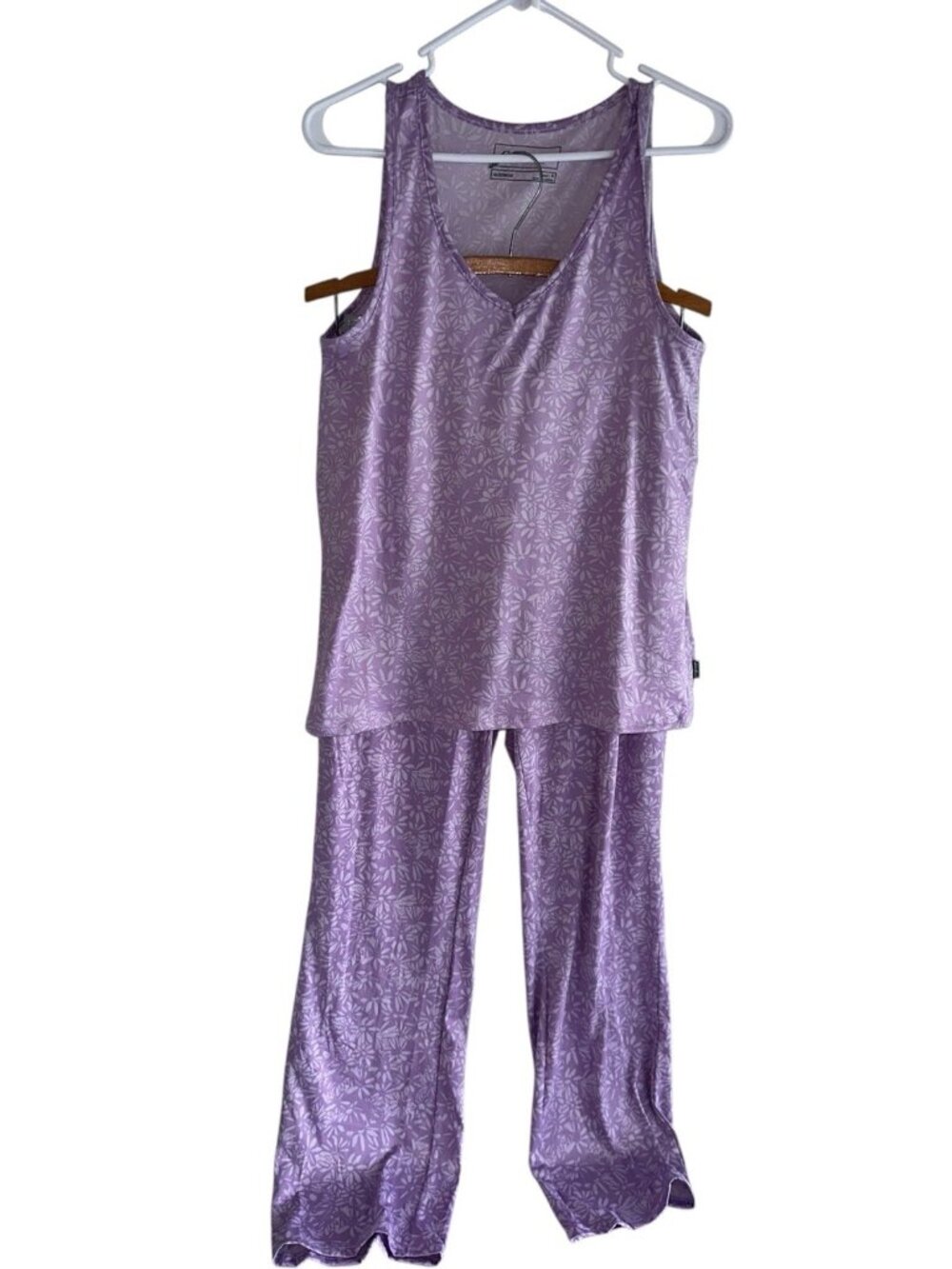 Eddie Bauer Womens 2 Piece Pajama Set Sz M Purple Floral Sleeveless Top Pants